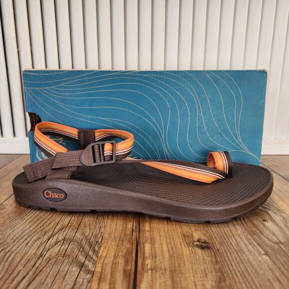 Chaco Bodhi Belt Java Sandals Men\'s 11 Orange Brown Toe Loop Strappy Beach Shoes